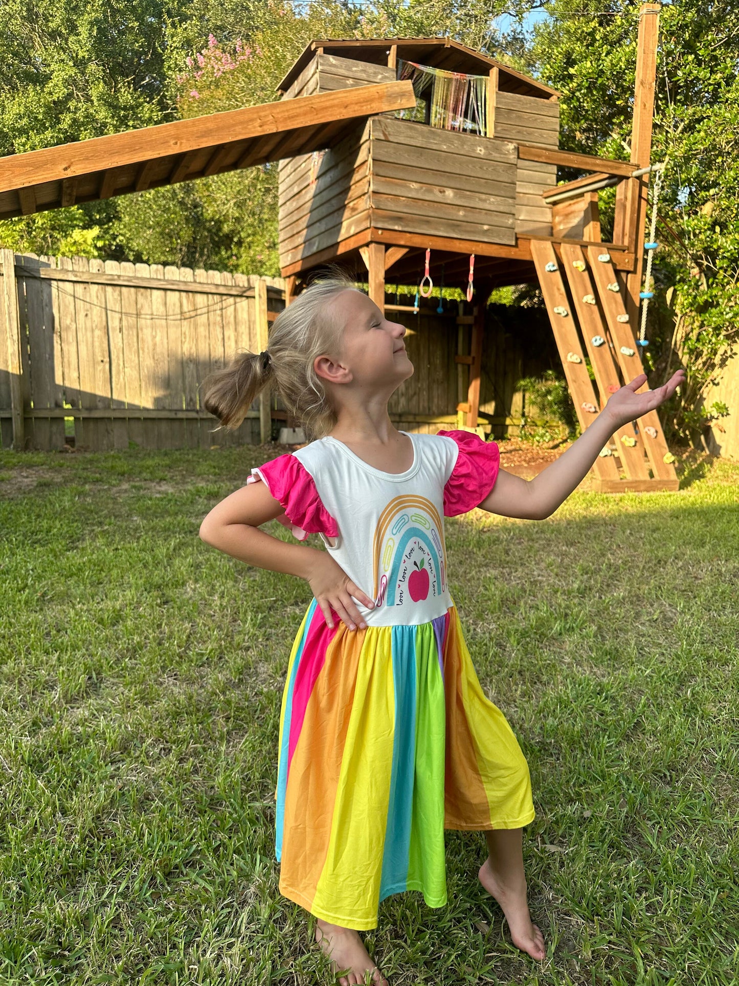 Rainbow back to school twirl dress