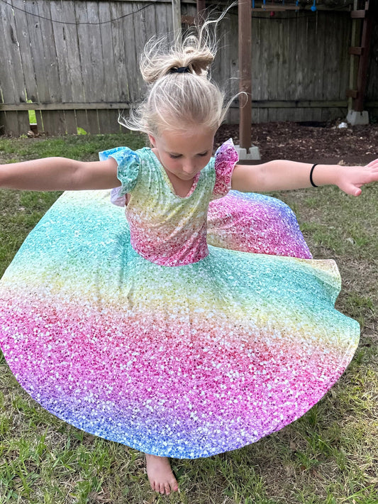 Rainbow sparkles flutter twirl dress