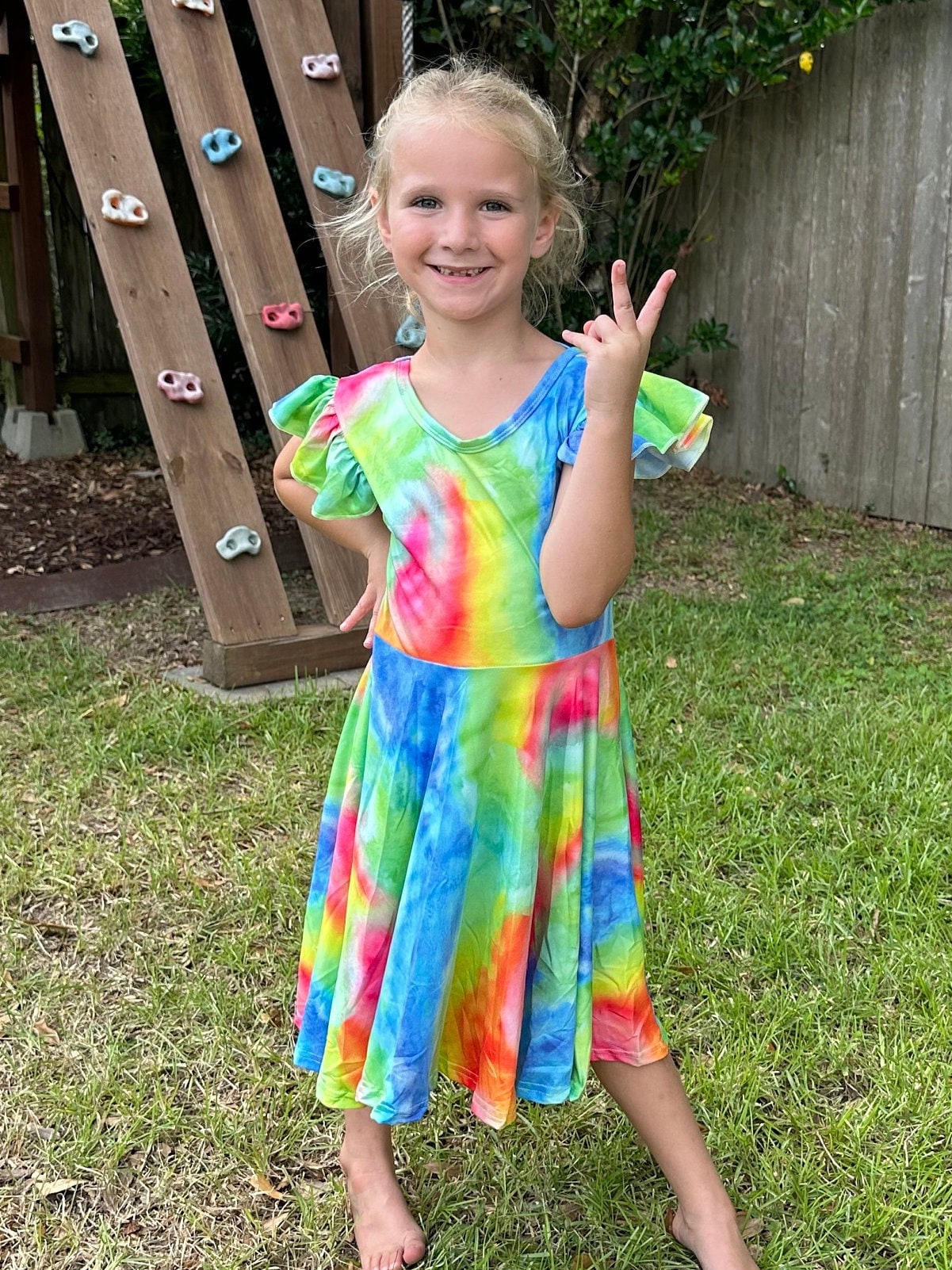 Rainbow Tye Die Cross-back Flutter Twirl Dress