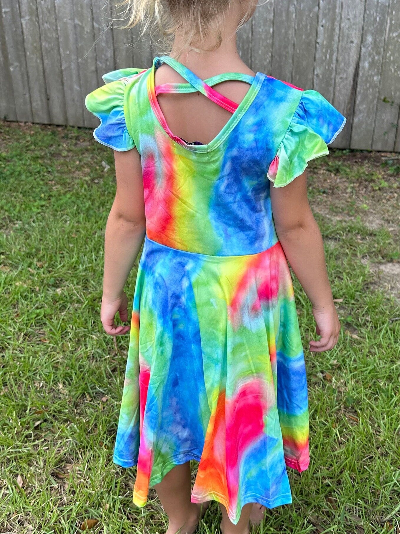 Rainbow Tye Die Cross-back Flutter Twirl Dress