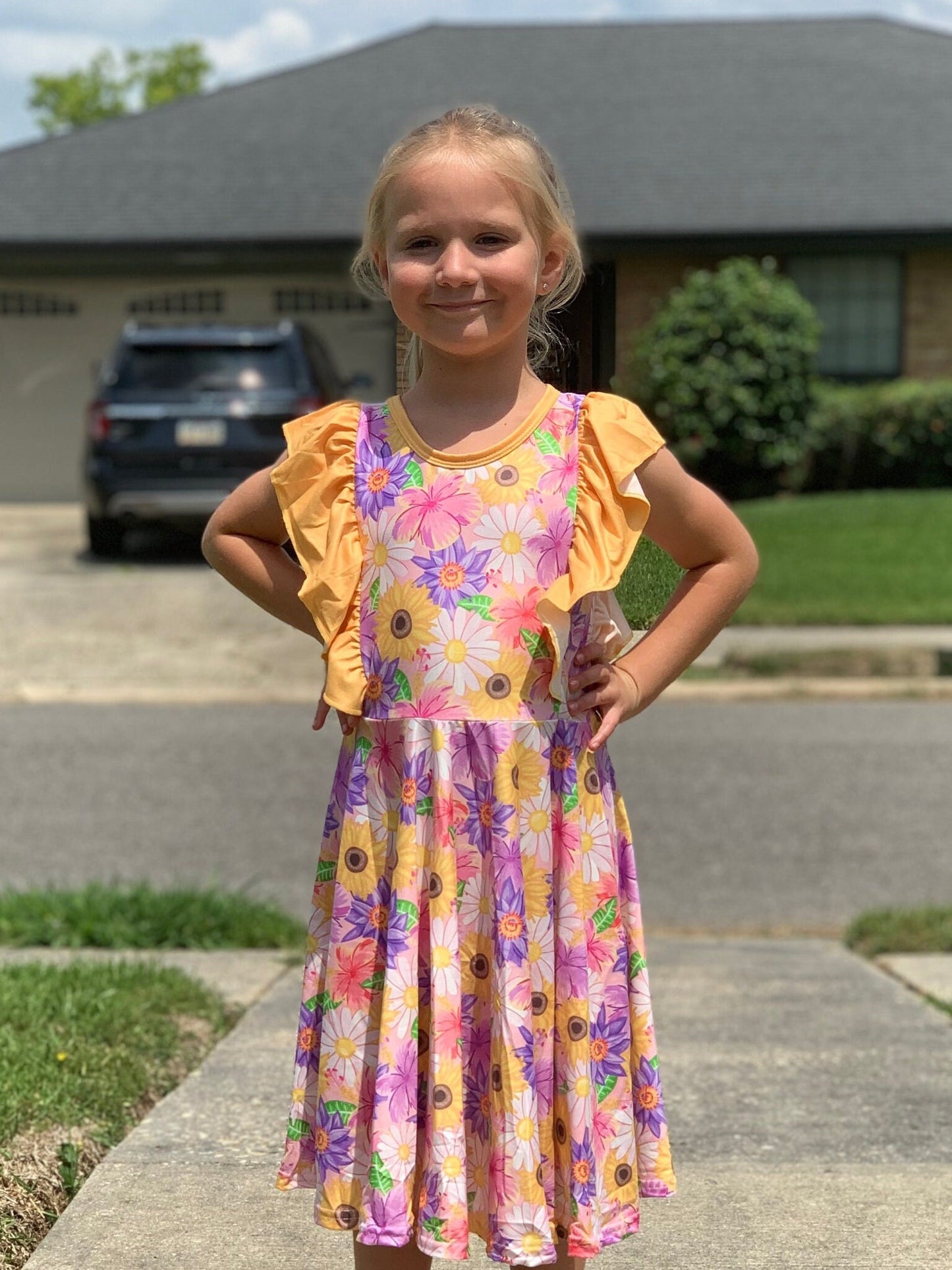 Yellow Floral Ruffle Tank