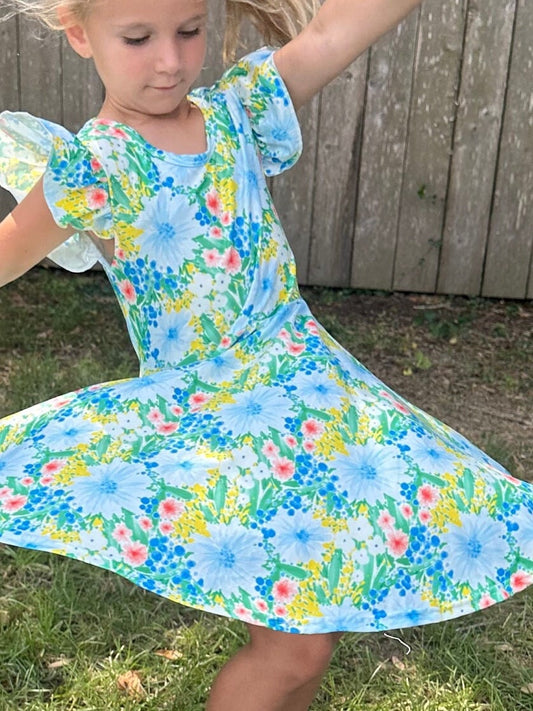 Green Floral Twirl Dress