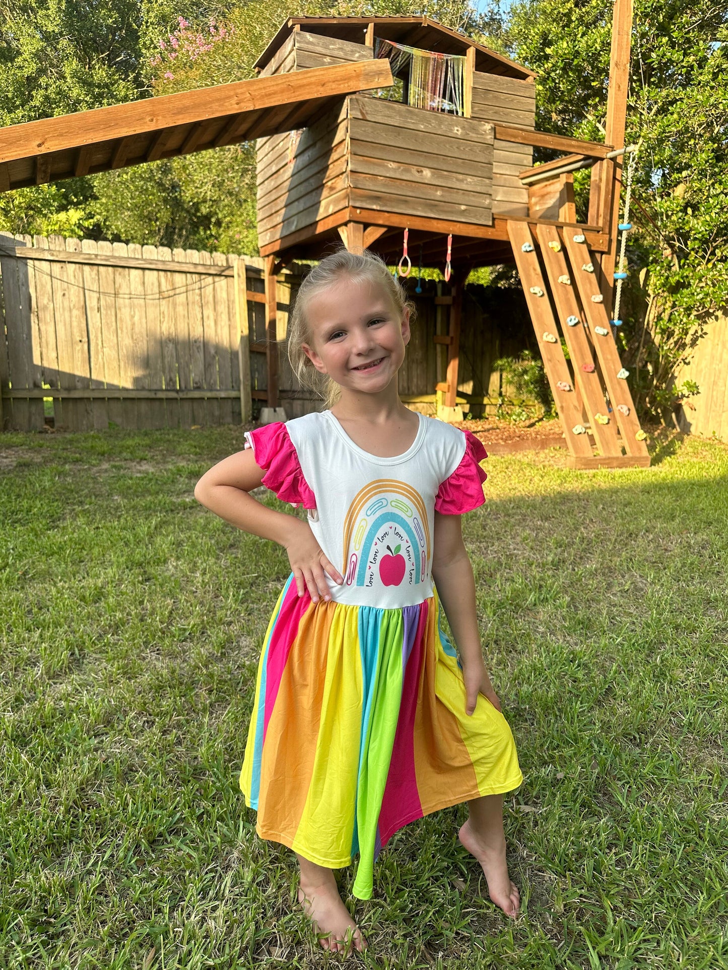 Rainbow back to school twirl dress