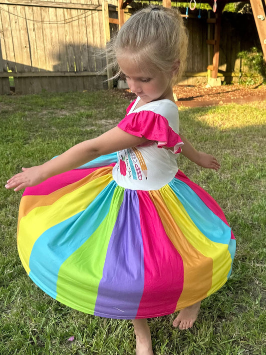 Rainbow back to school twirl dress