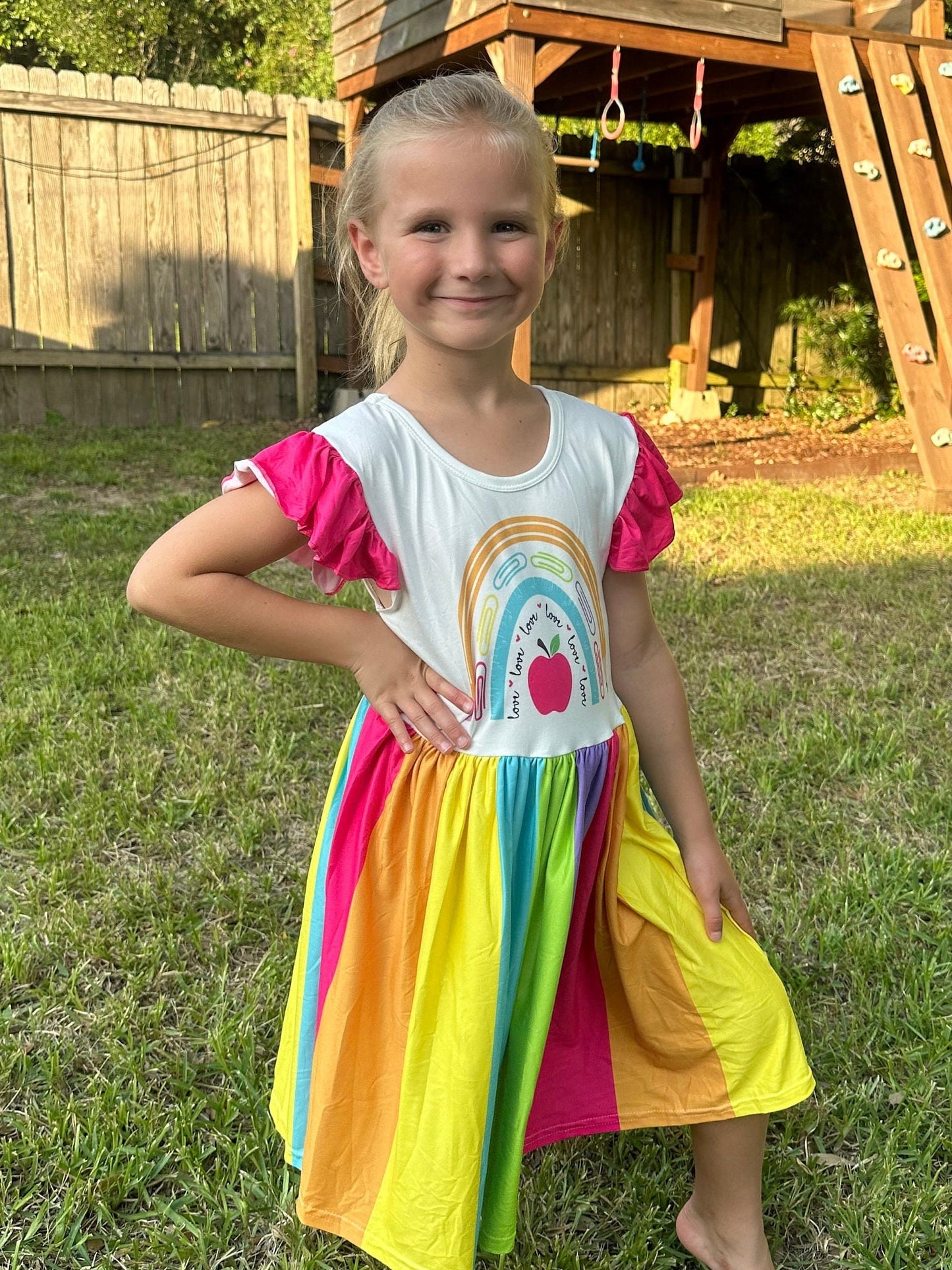 Rainbow back to school twirl dress