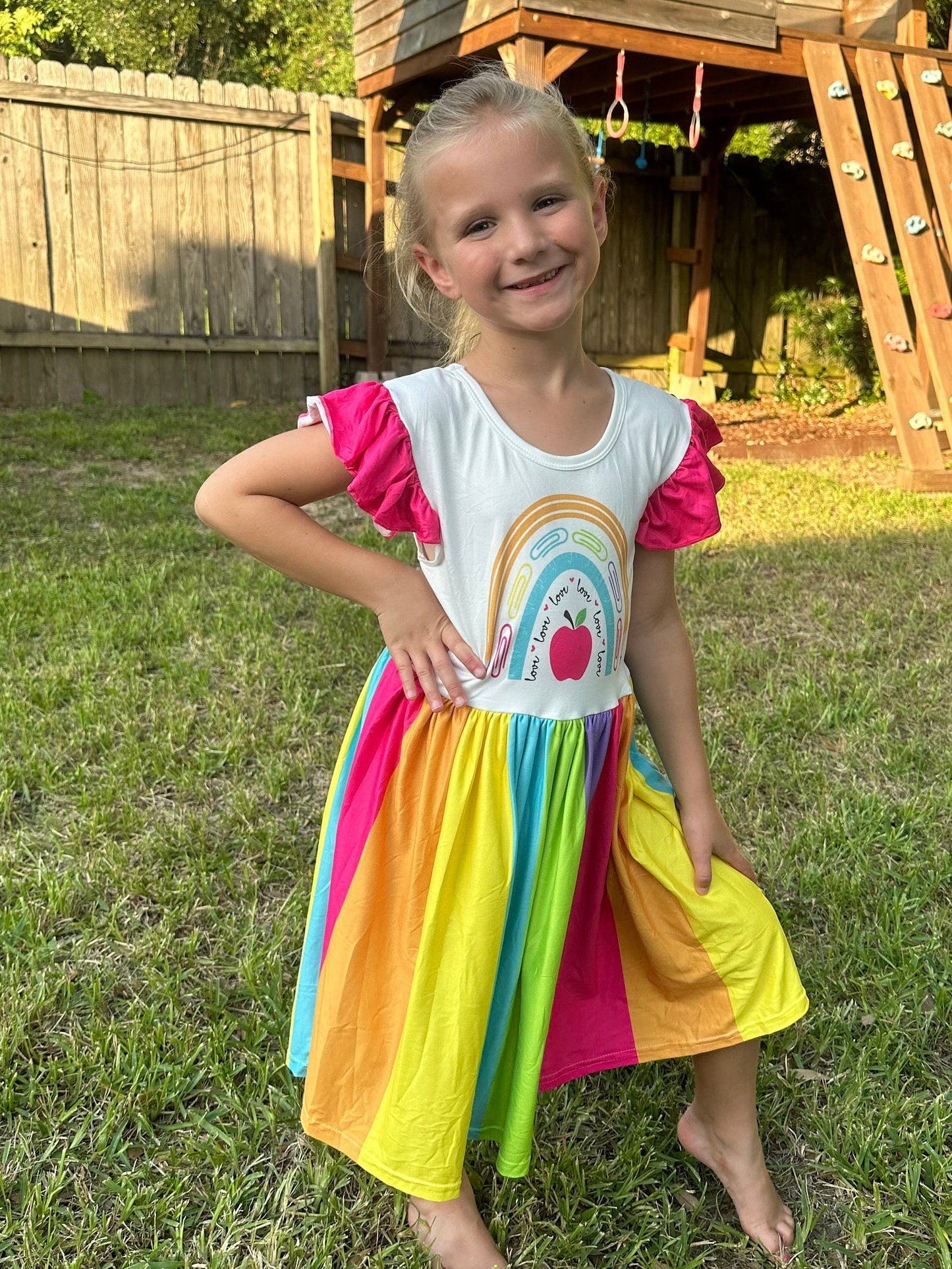 Rainbow back to school twirl dress