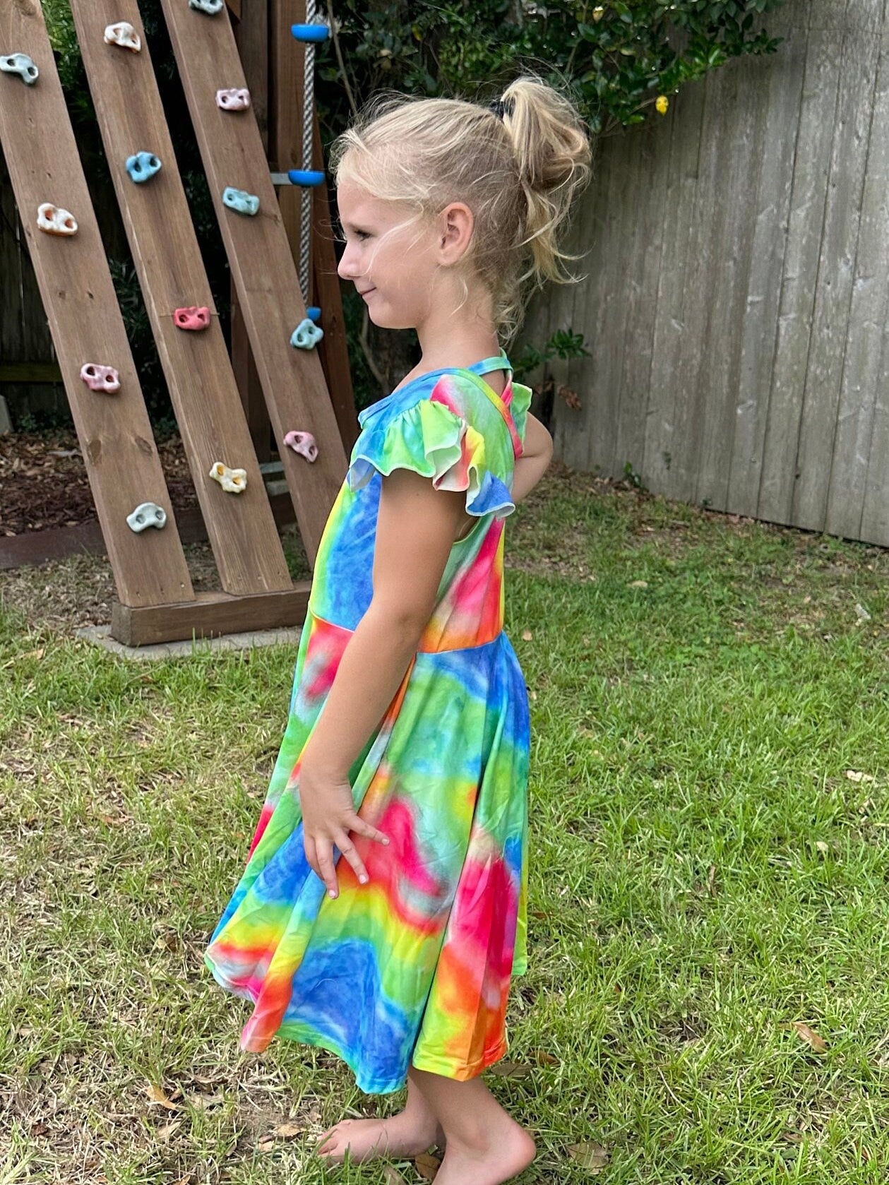 Rainbow Tye Die Cross-back Flutter Twirl Dress