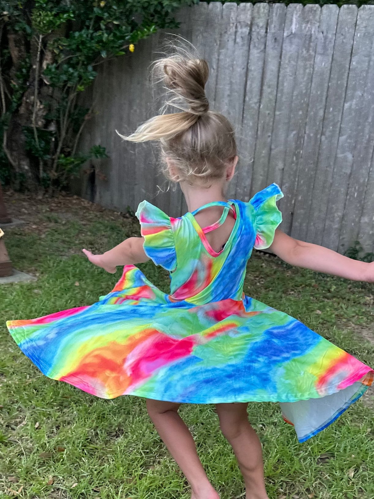 Rainbow Tye Die Cross-back Flutter Twirl Dress