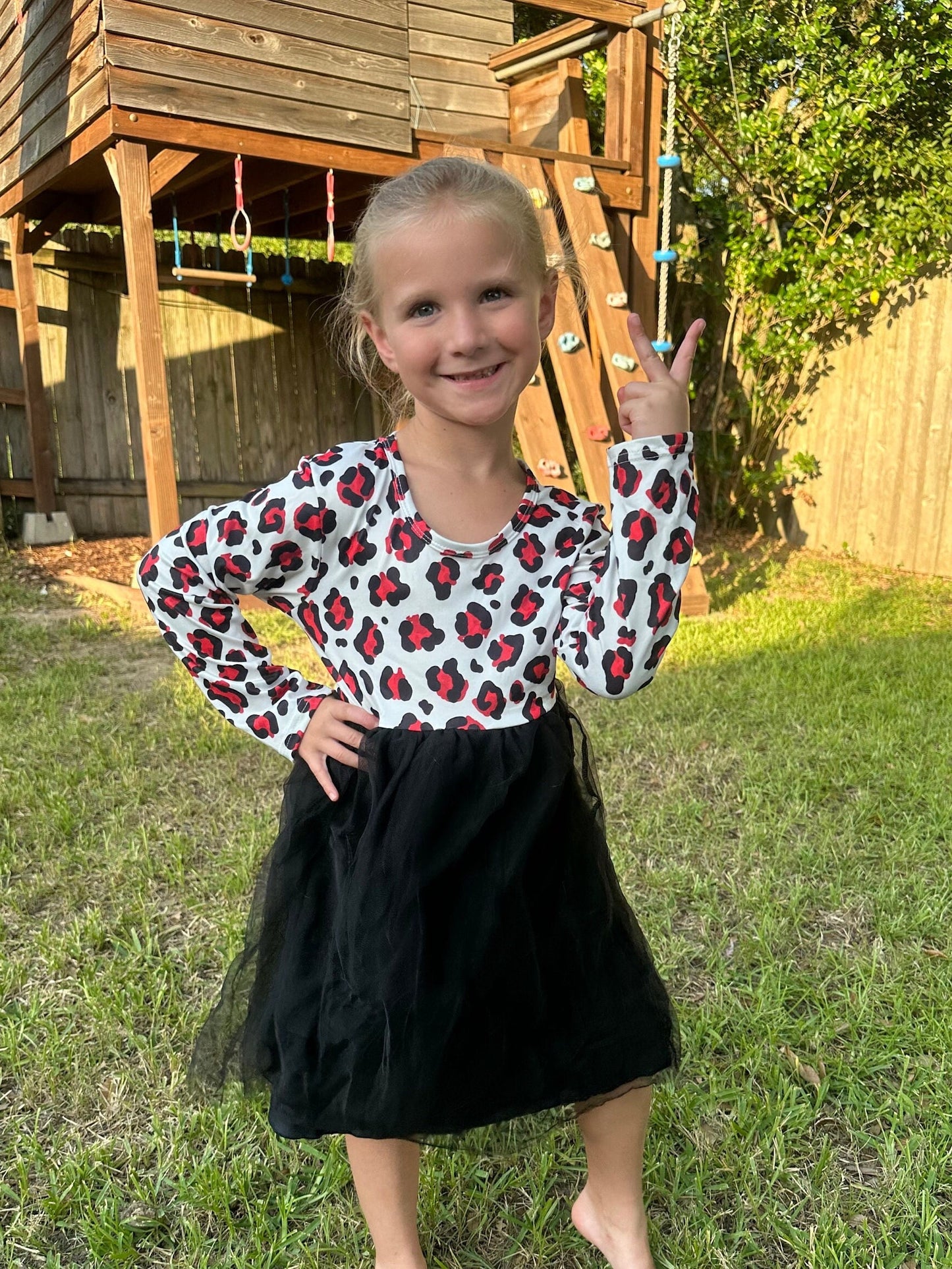 Red and Black Leopard tulle dress