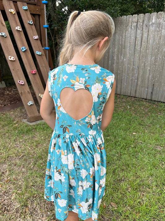 Teal Floral Heart Back Tank