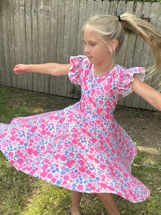 Pink Floral twirl Dress