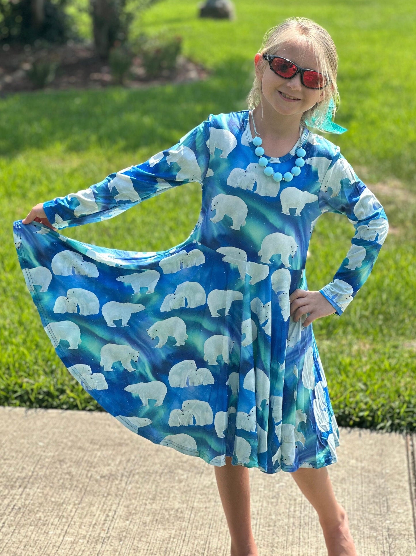 Northern lights polar bear twirl dress