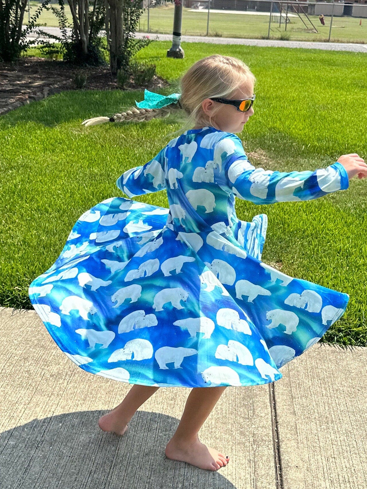 Northern lights polar bear twirl dress