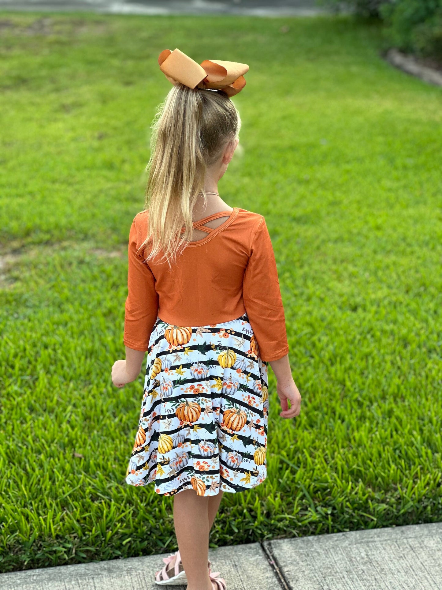 Pumpkin stripe ballerina twirl dress