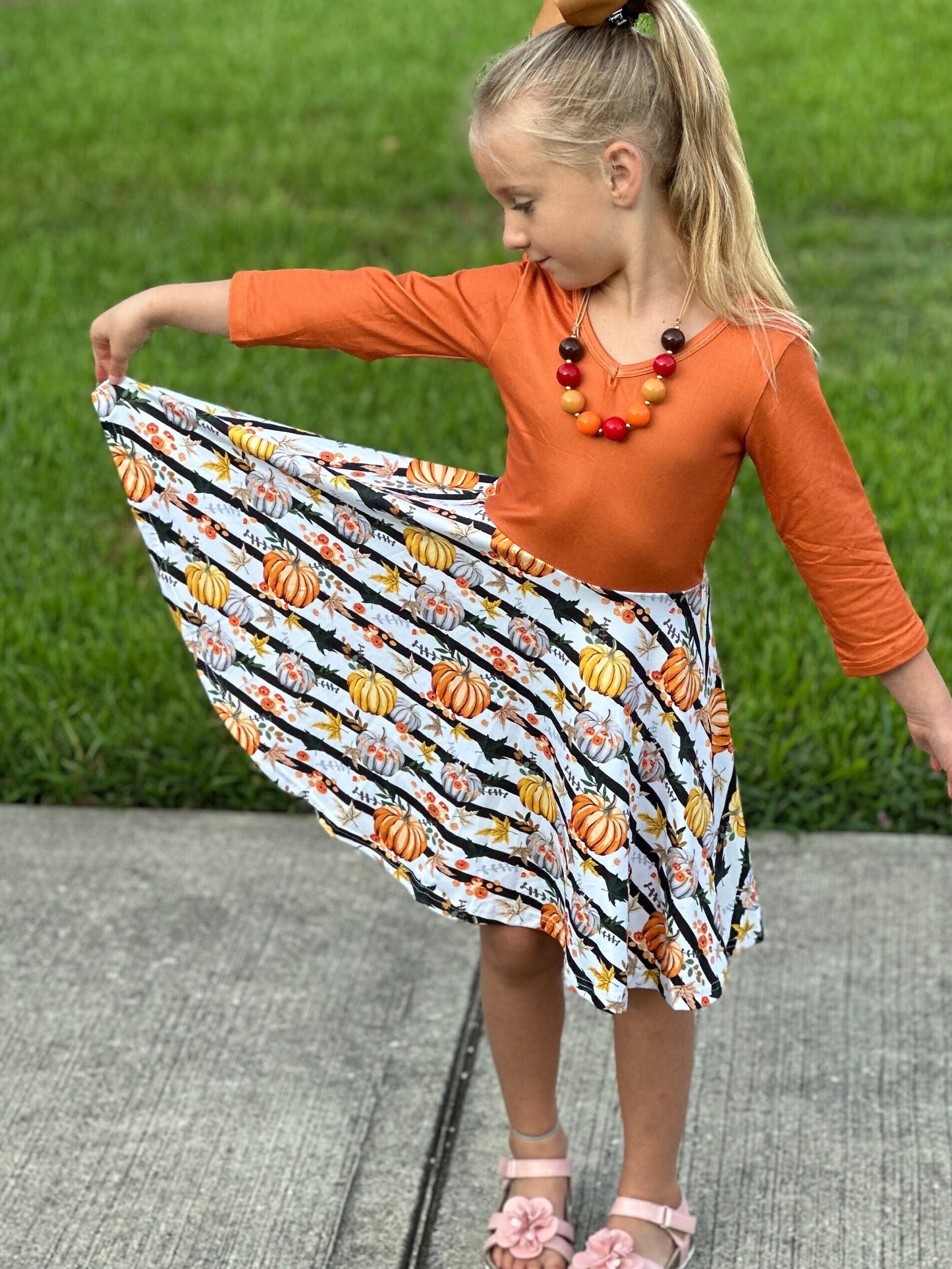 Pumpkin stripe ballerina twirl dress