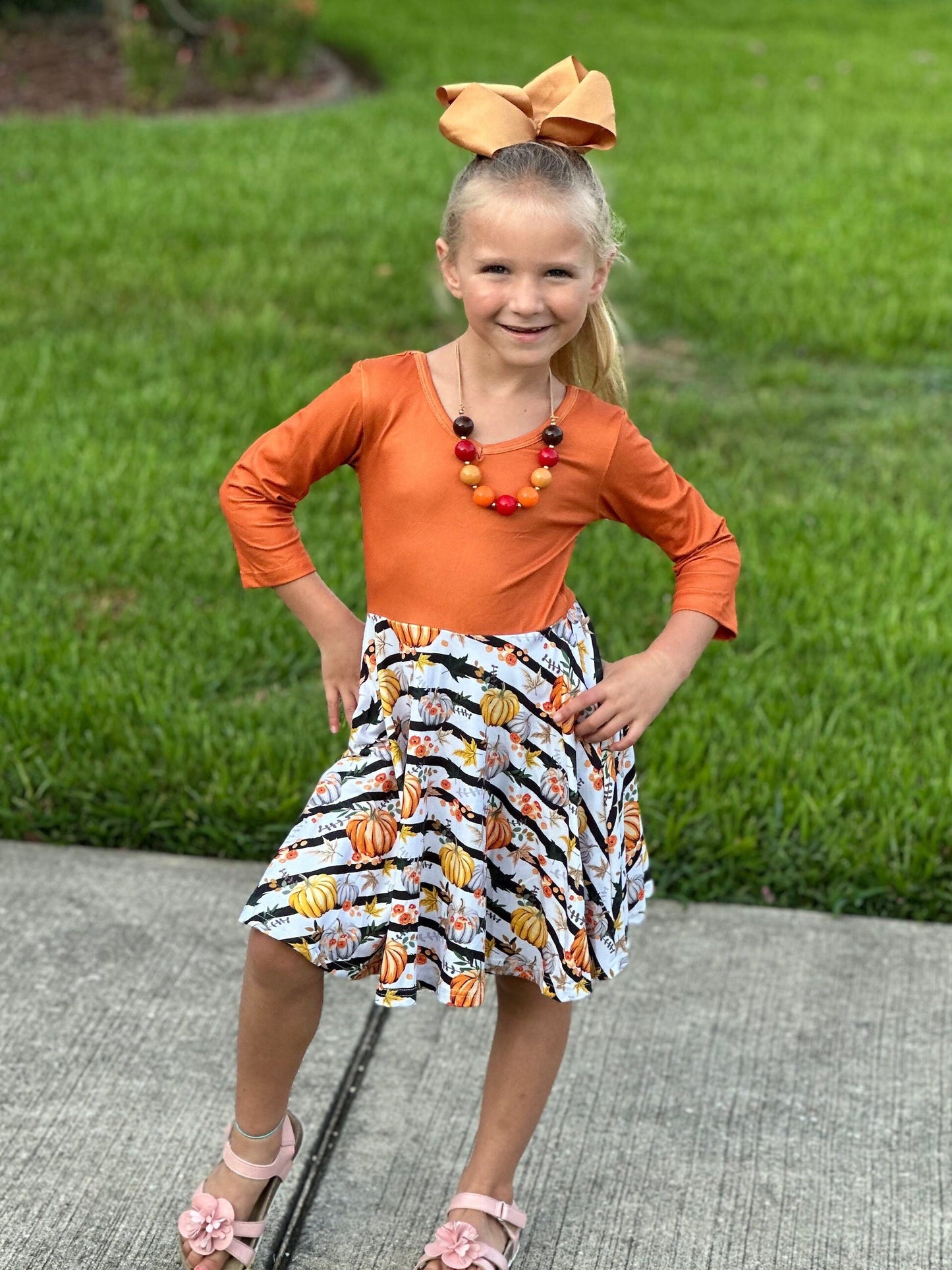 Pumpkin stripe ballerina twirl dress