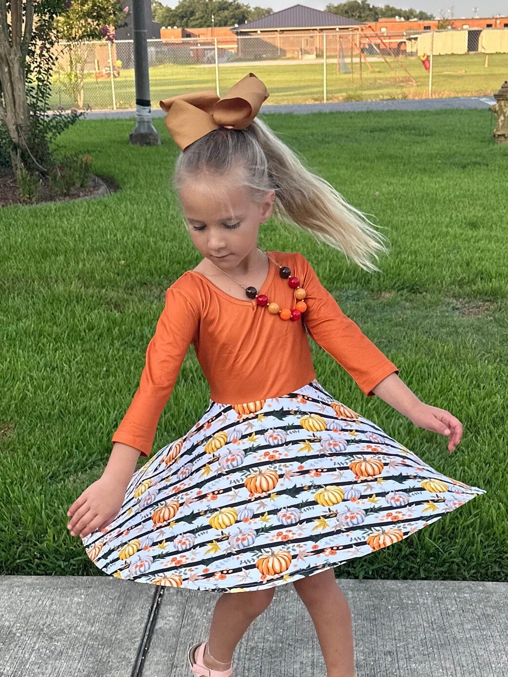 Pumpkin stripe ballerina twirl dress