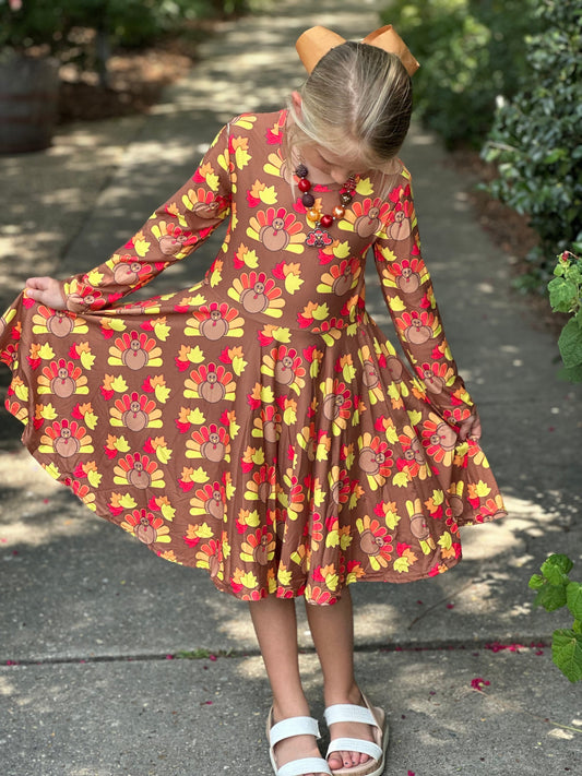 Long sleeve Turkey twirl dress