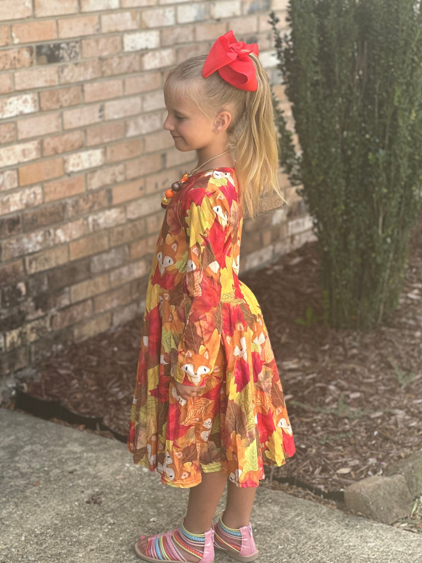 Foxy leaves fall twirl dress