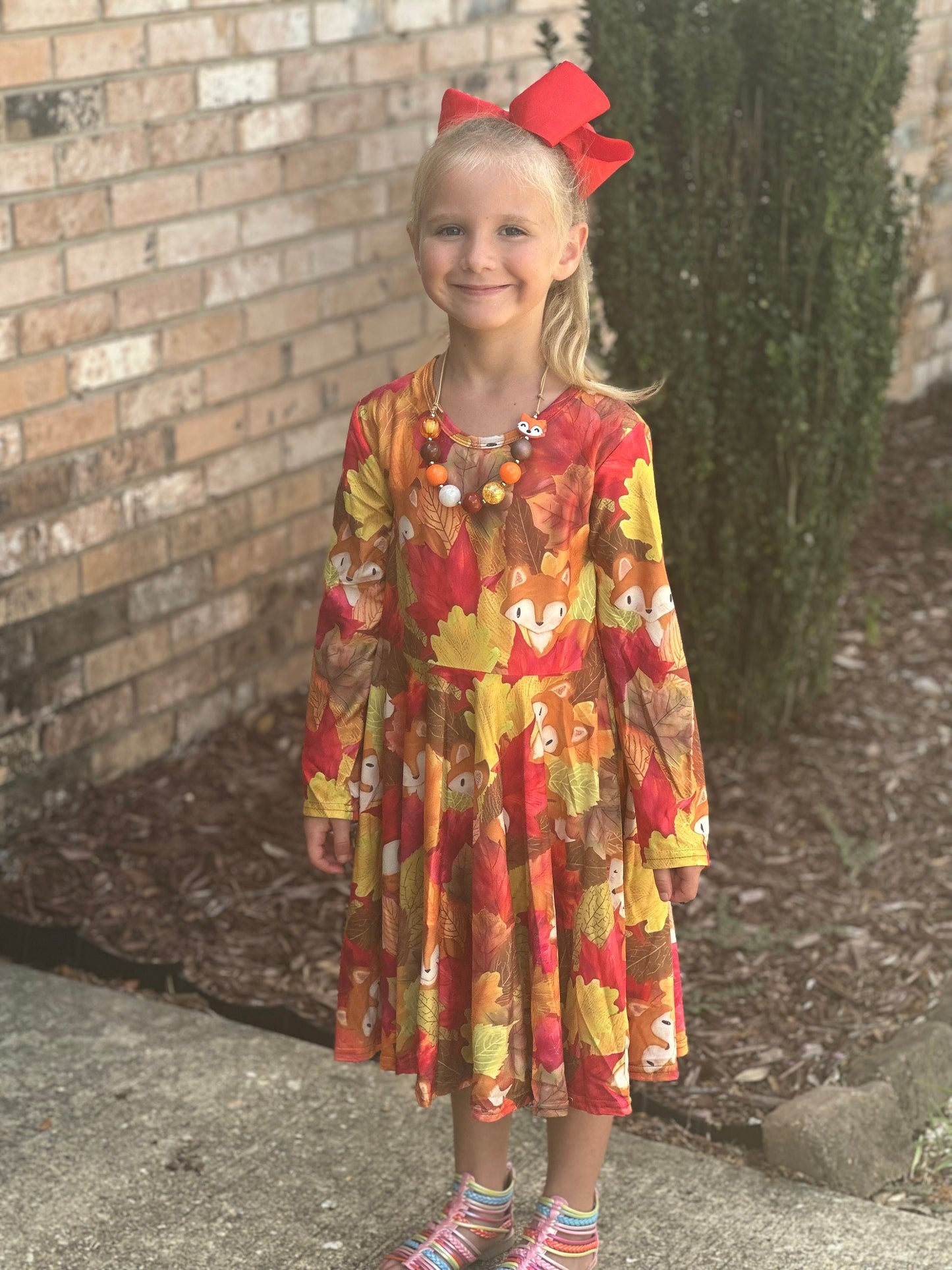 Foxy leaves fall twirl dress