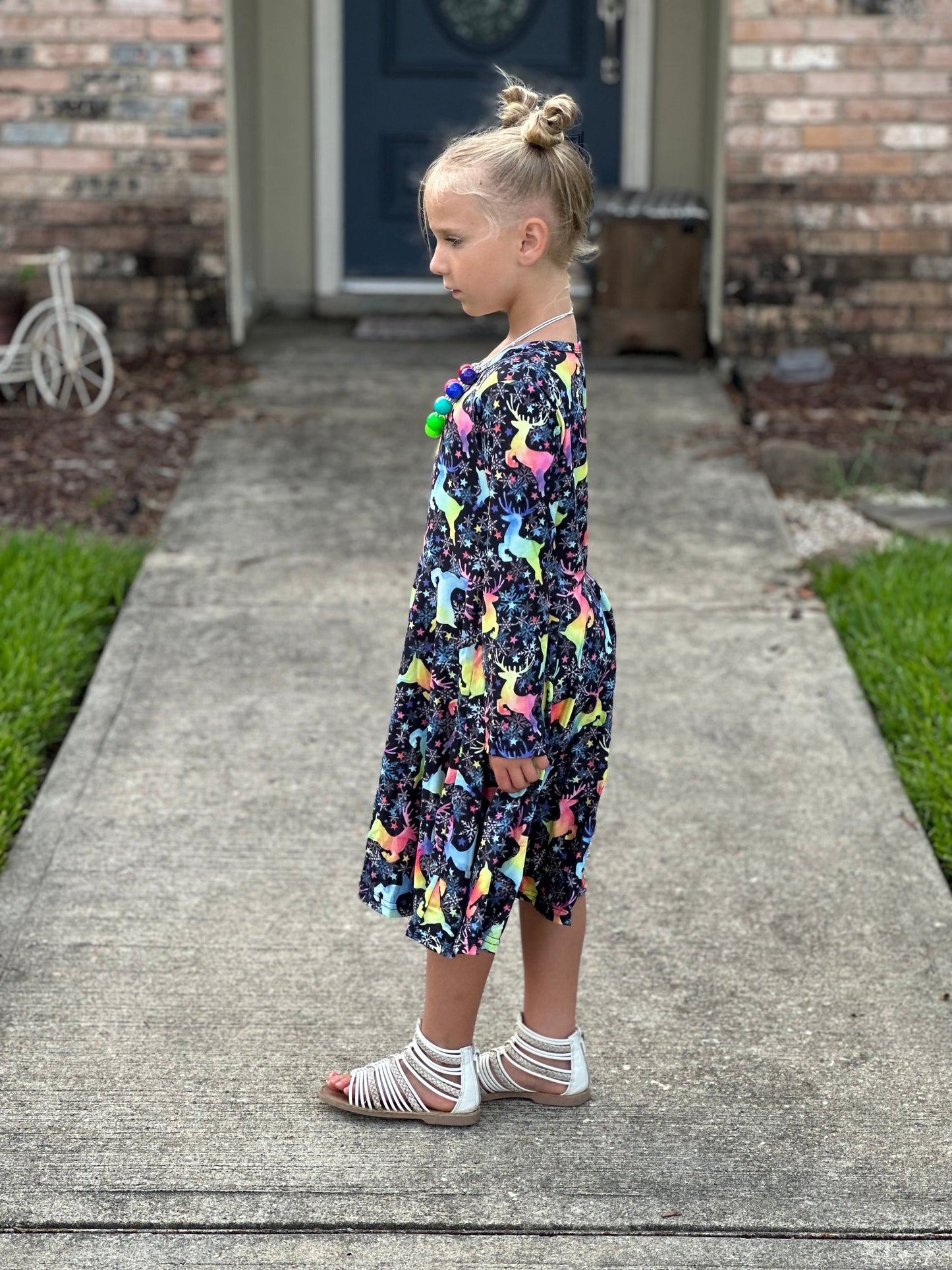 Rainbow Deer Twirl Dress