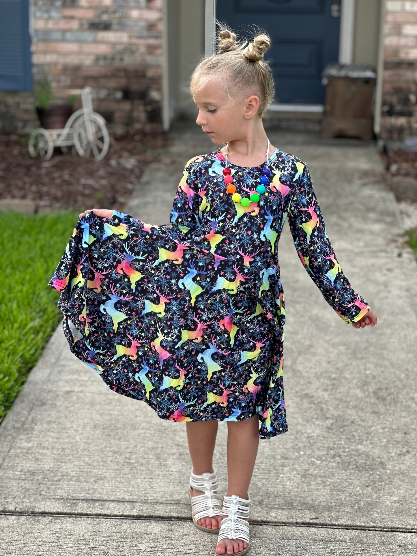 Rainbow Deer Twirl Dress