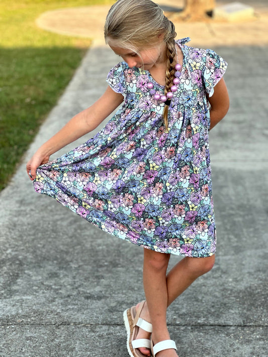 Floral tie up flow dress