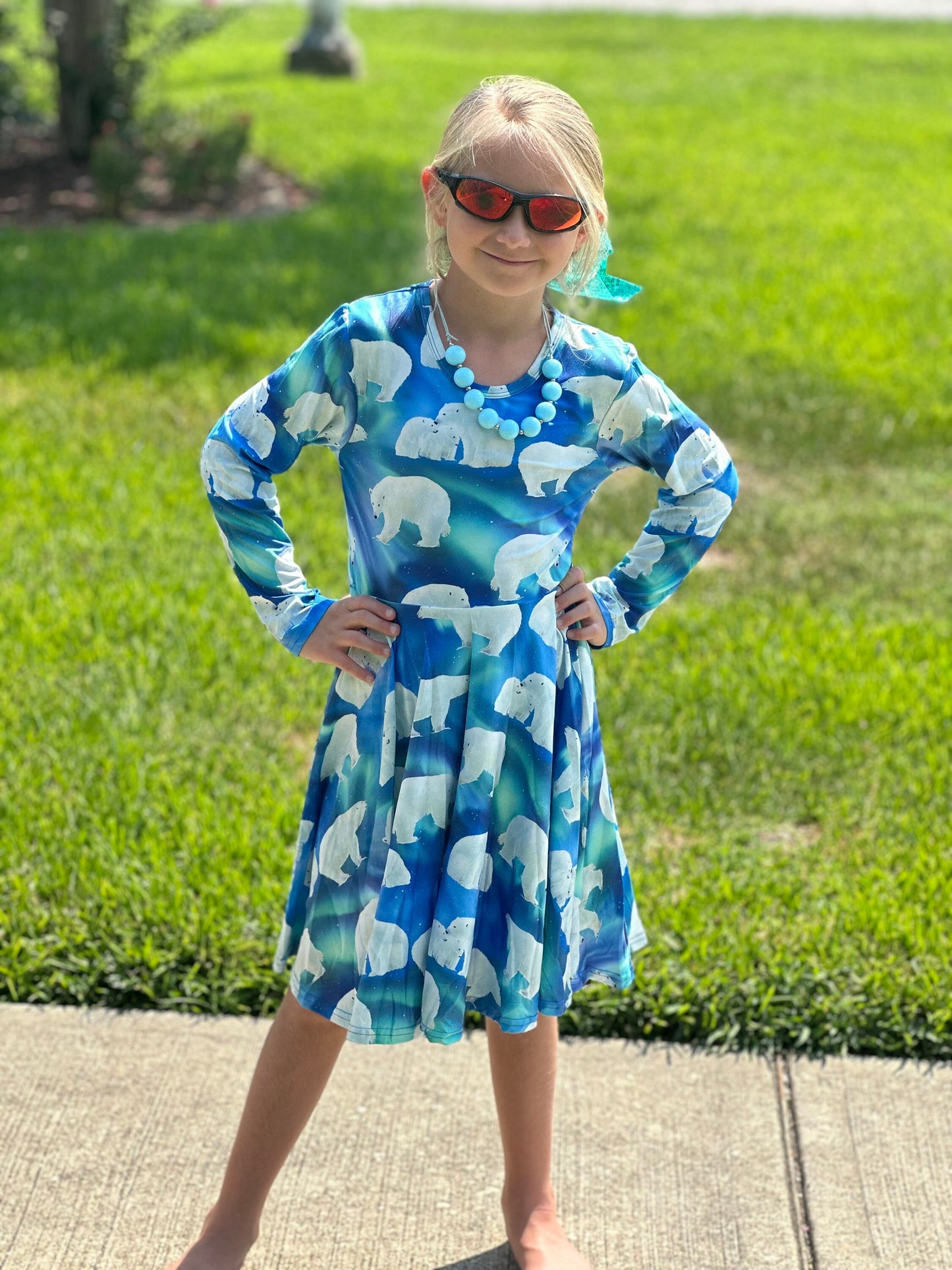 Northern lights polar bear twirl dress