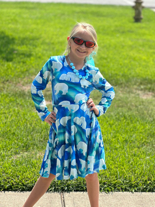 Northern lights polar bear twirl dress