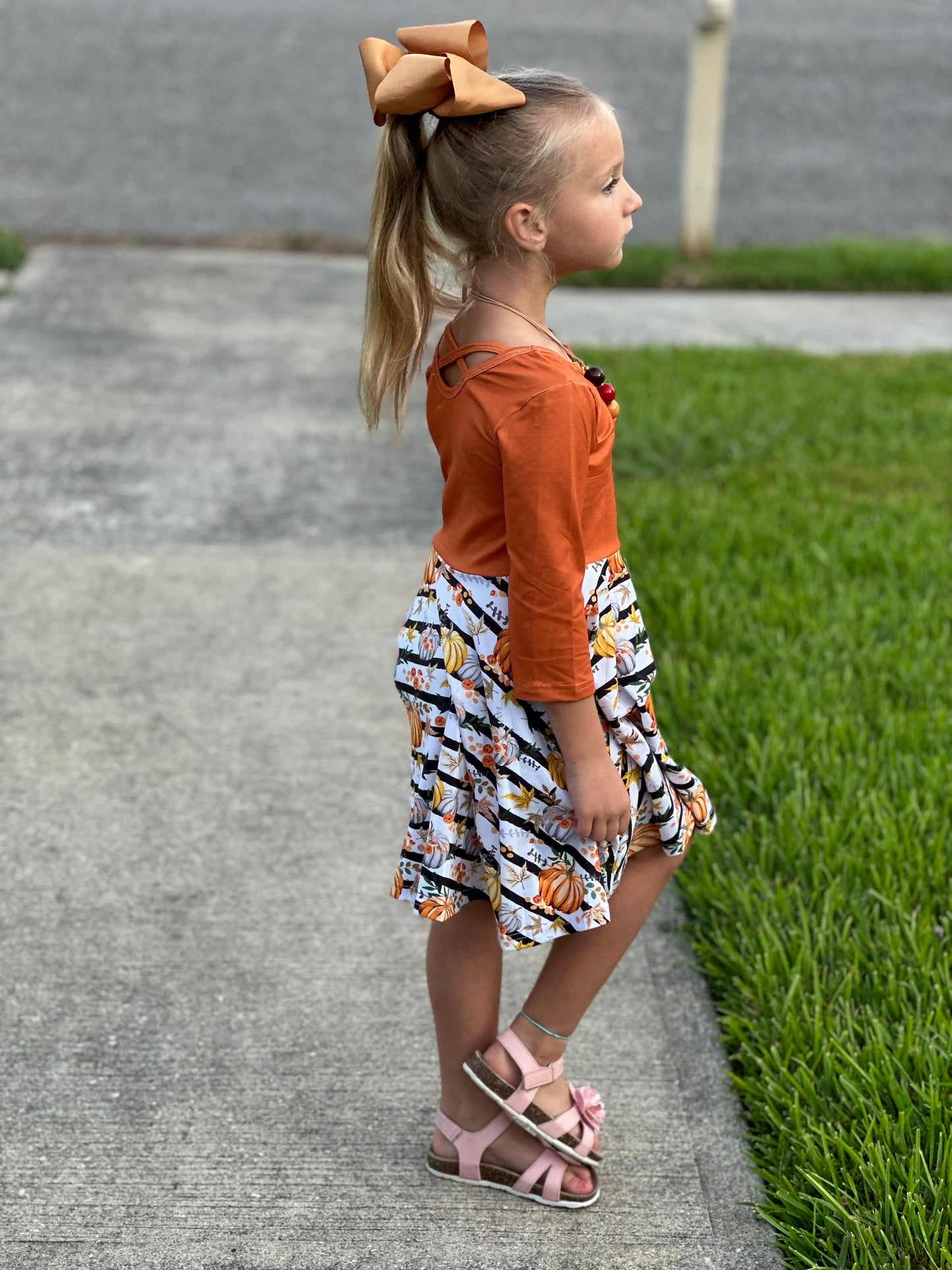 Pumpkin stripe ballerina twirl dress