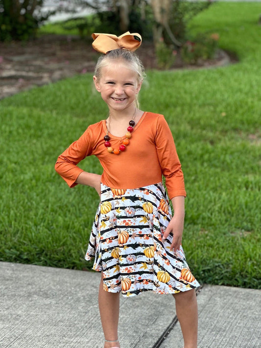 Pumpkin stripe ballerina twirl dress