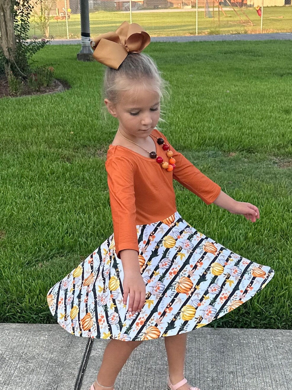 Pumpkin stripe ballerina twirl dress