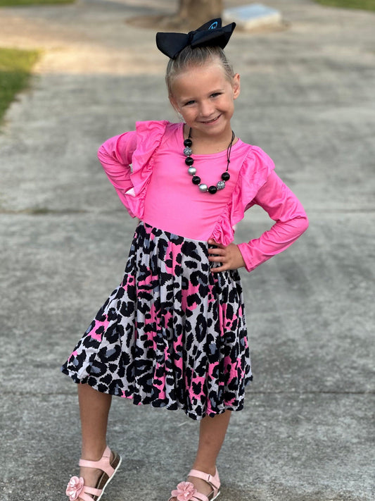 Pink Leopard Ruffle Dress
