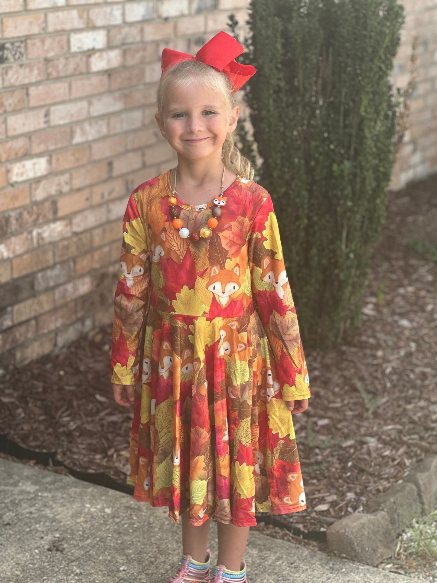 Foxy leaves fall twirl dress