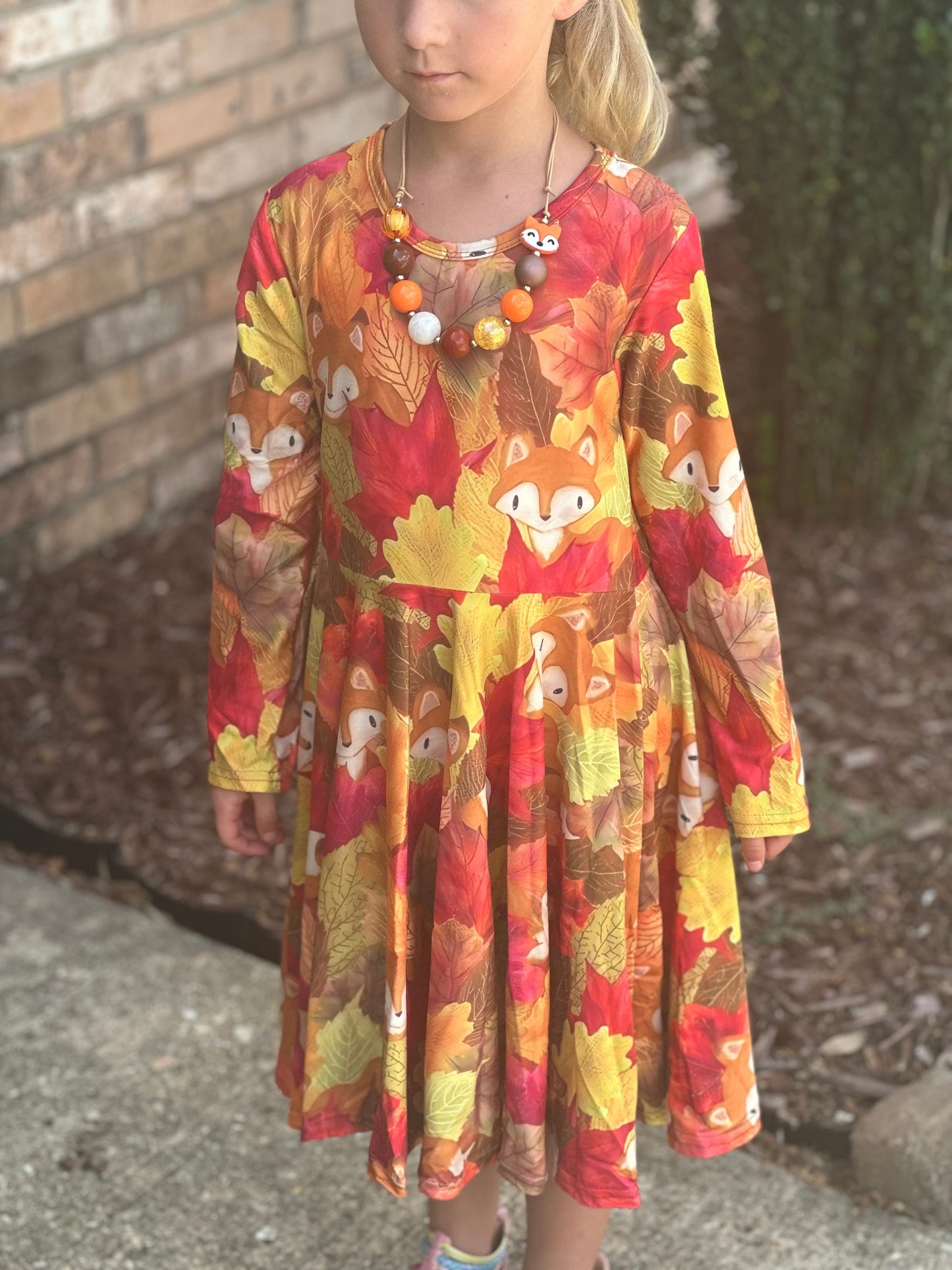 Foxy leaves fall twirl dress