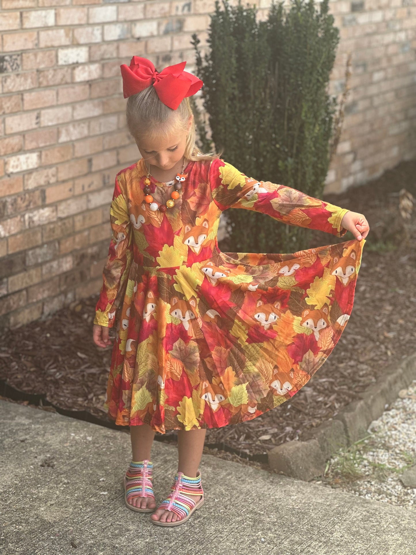 Foxy leaves fall twirl dress