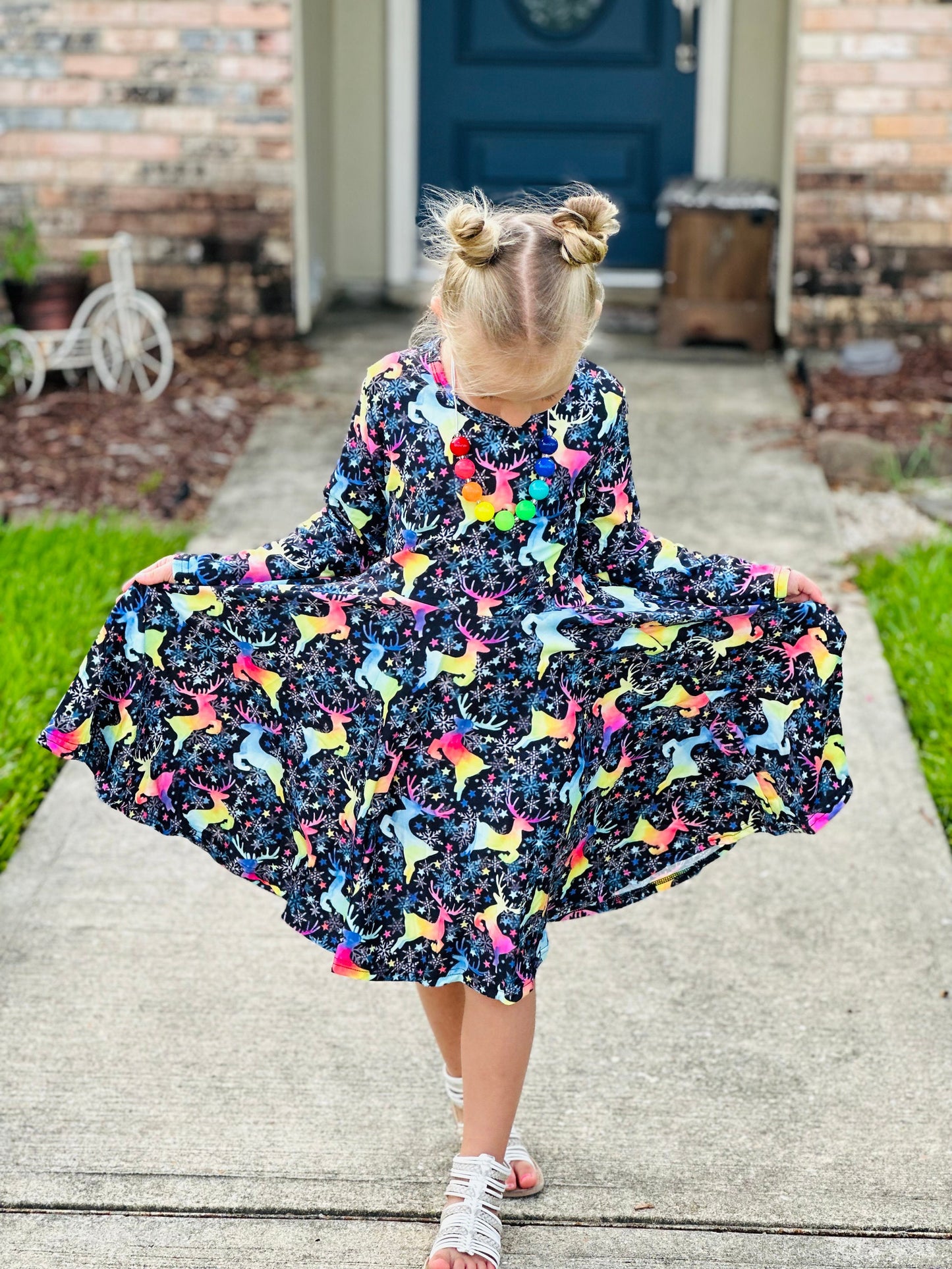 Rainbow Deer Twirl Dress