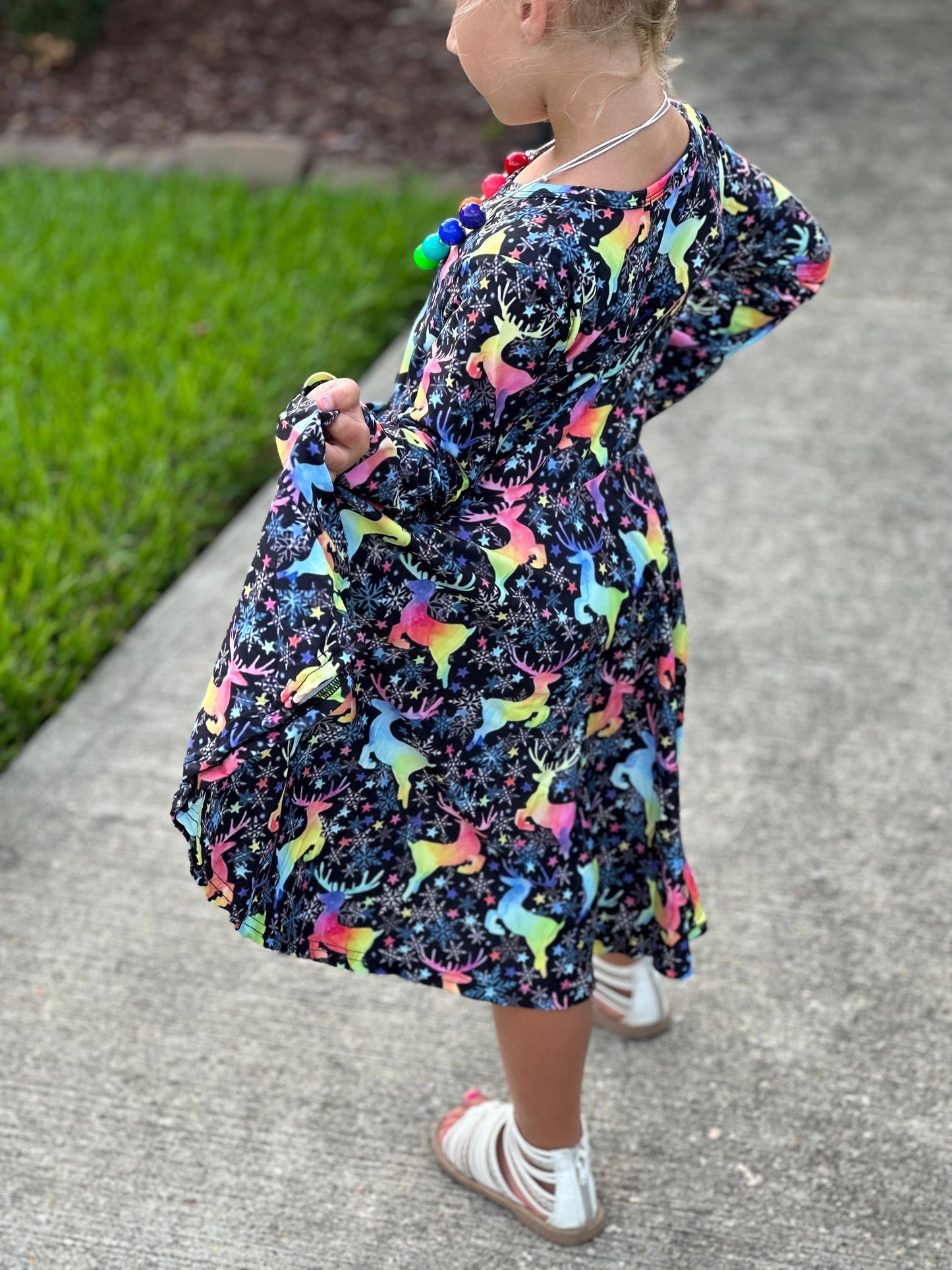 Rainbow Deer Twirl Dress