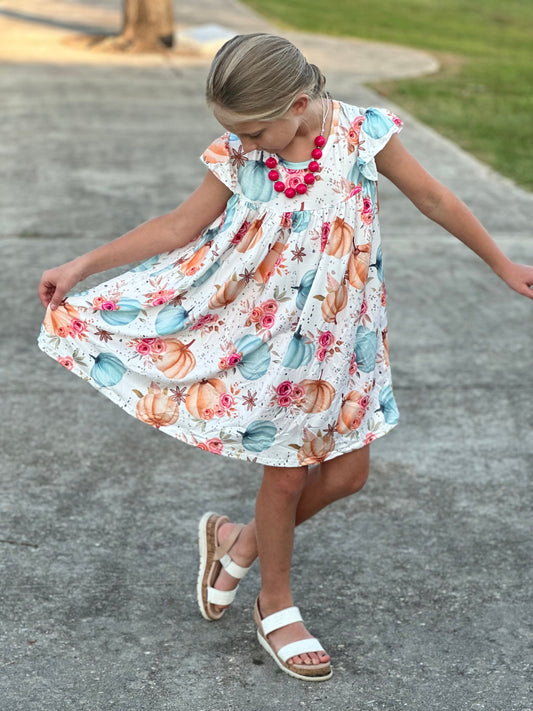 Floral pumpkin flowy dress