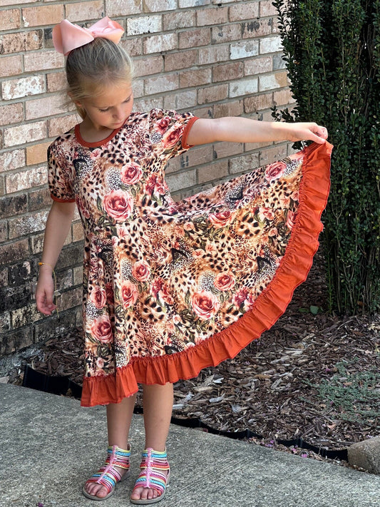 Leopard Roses Twirl Dress