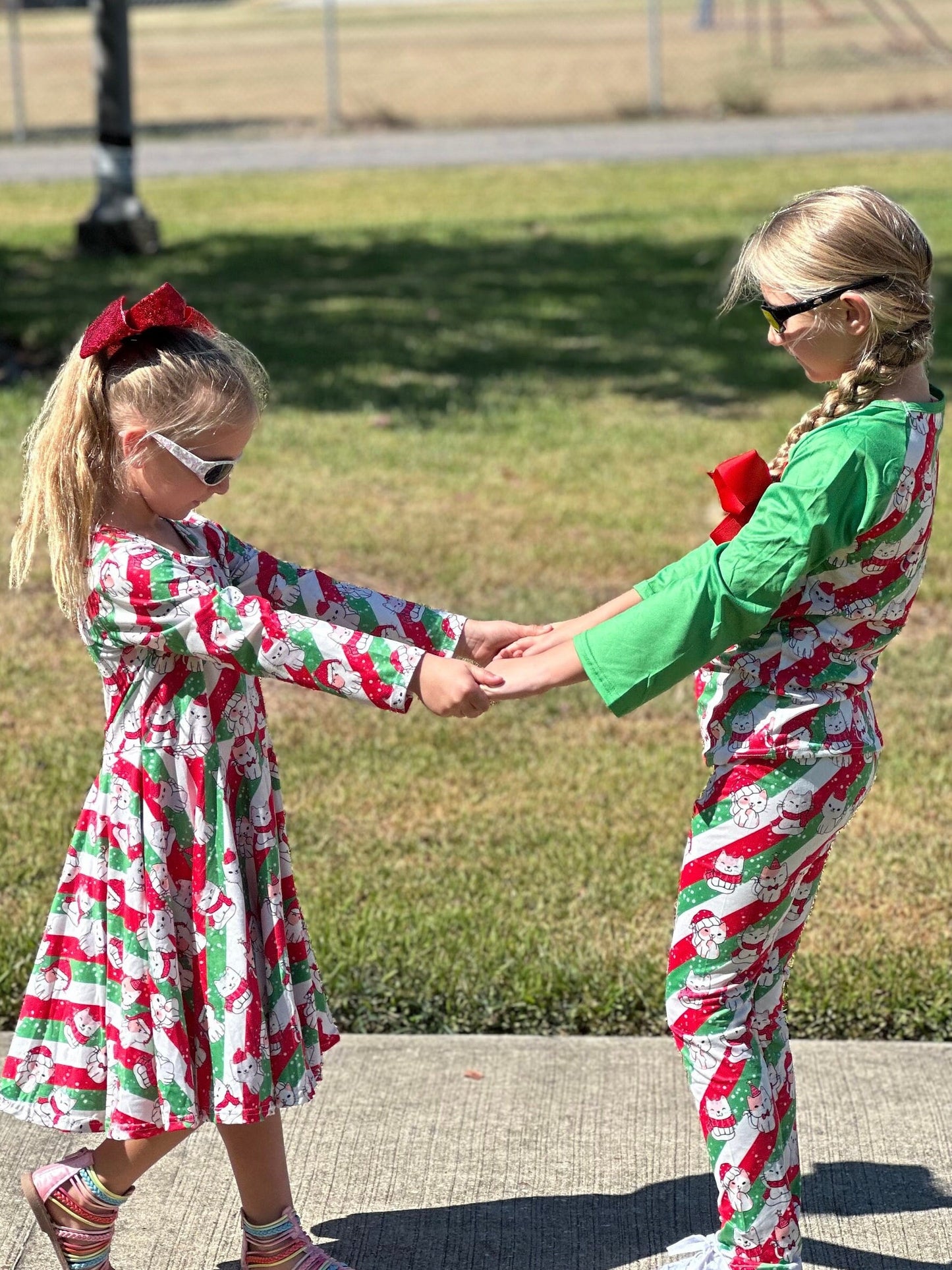 Christmas Kitties and stripes Leggings Set