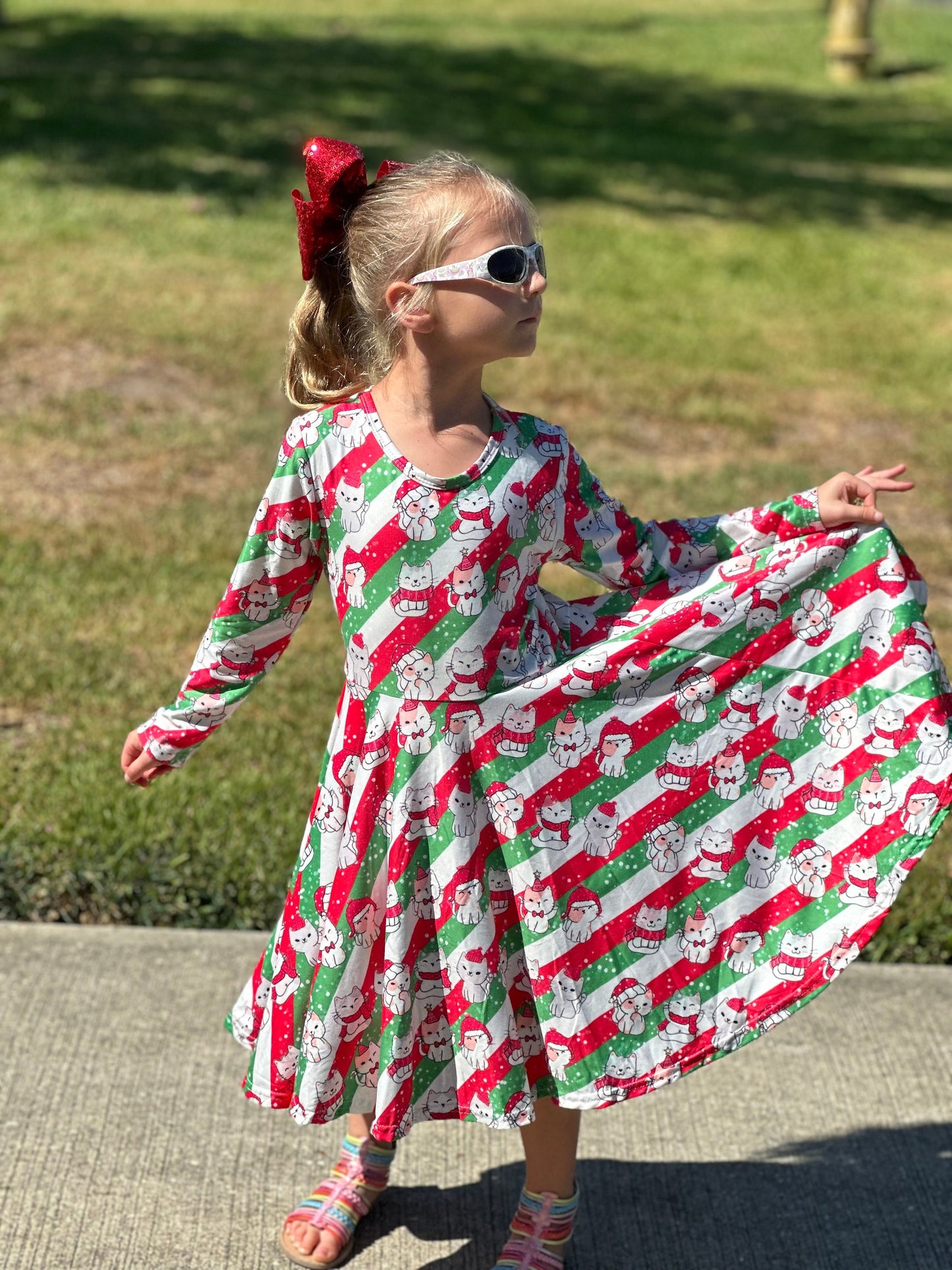 Christmas Kitties and Stripes twirl dress