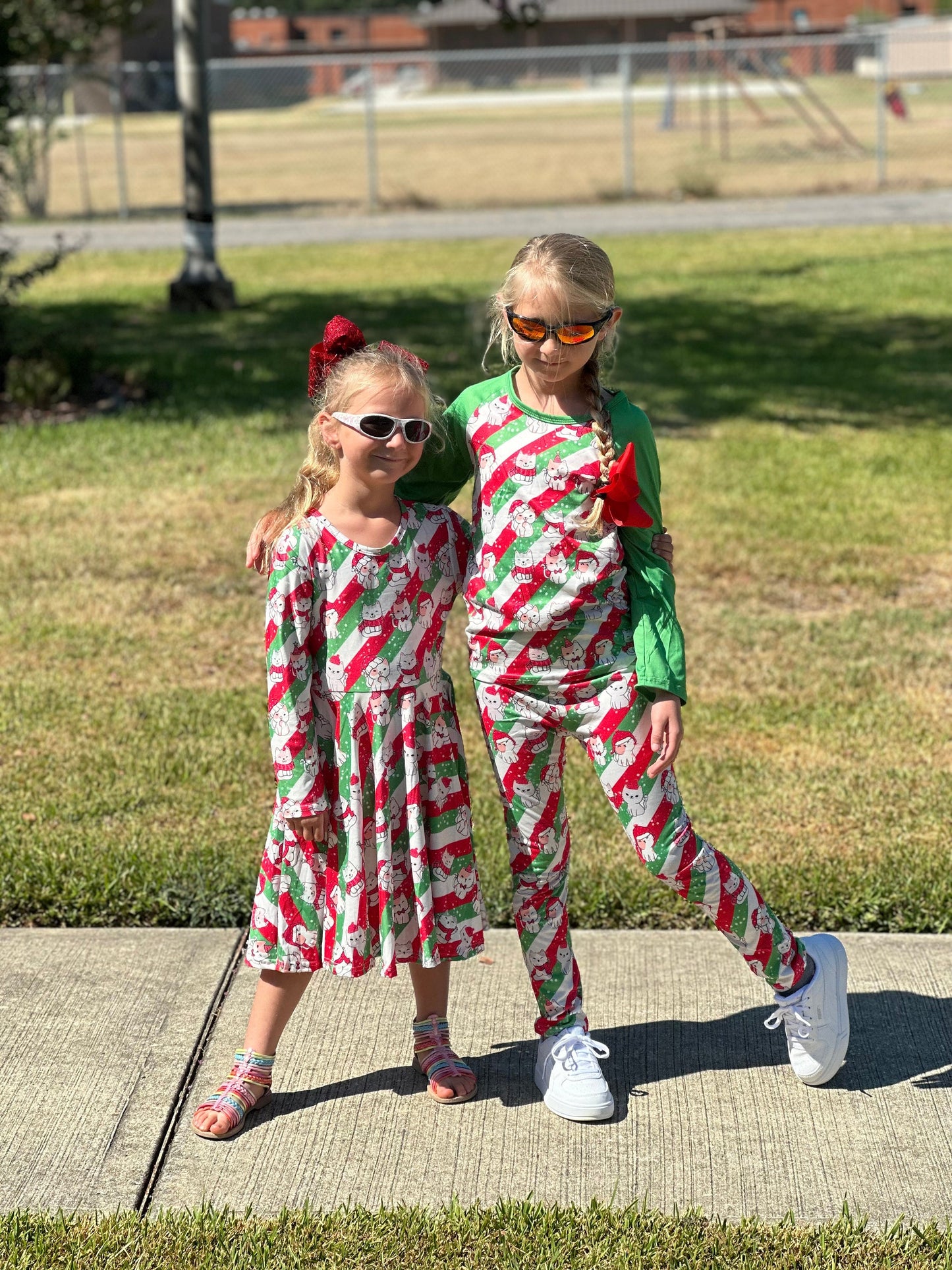 Christmas Kitties and Stripes twirl dress