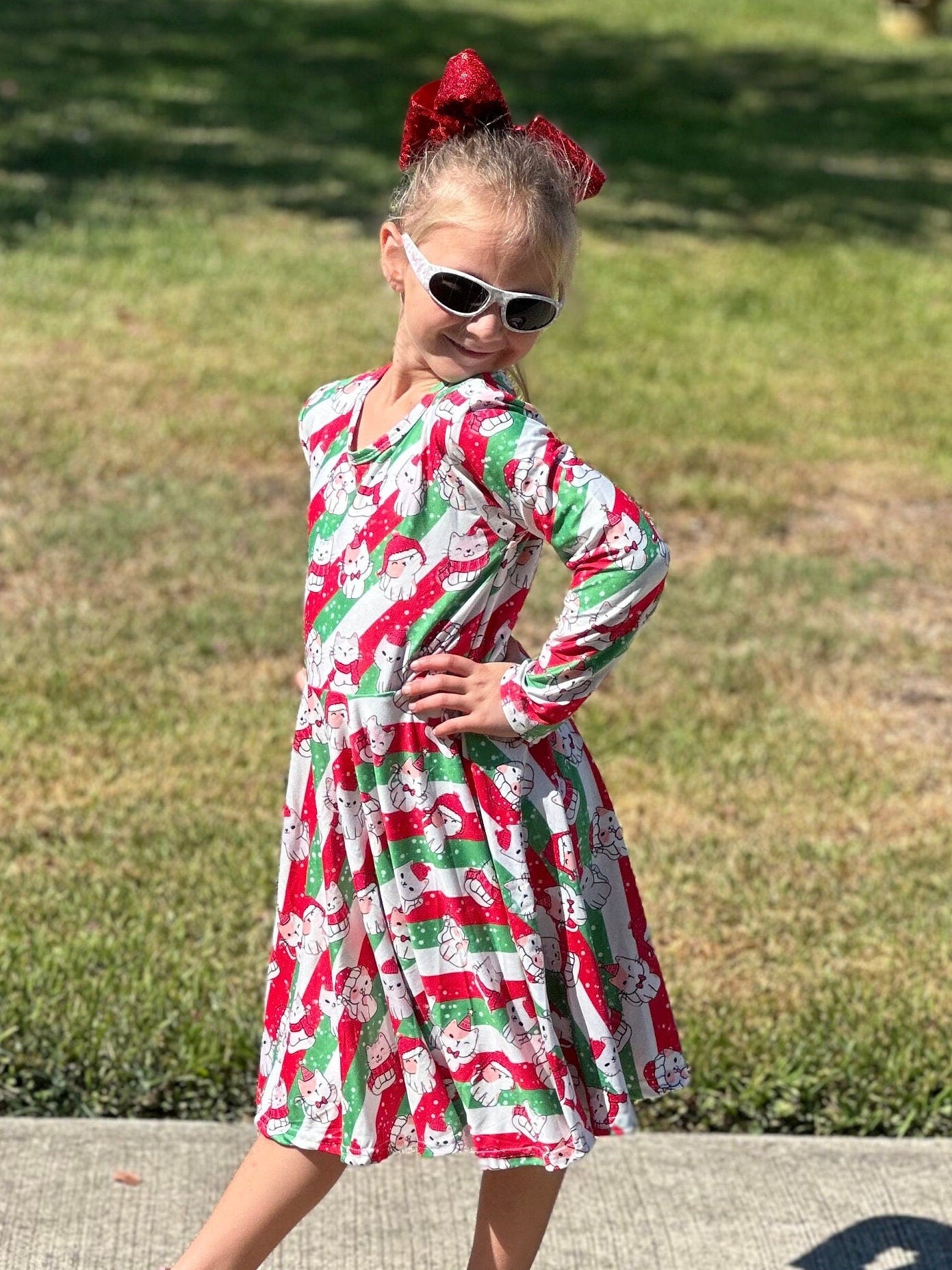 Christmas Kitties and Stripes twirl dress