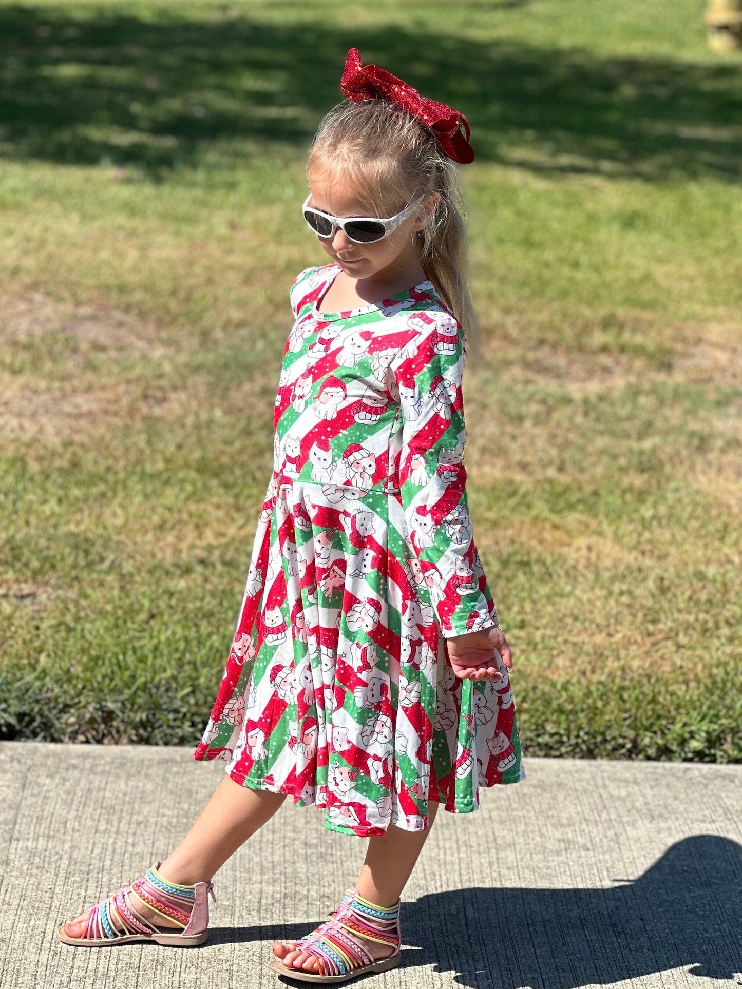 Christmas Kitties and Stripes twirl dress