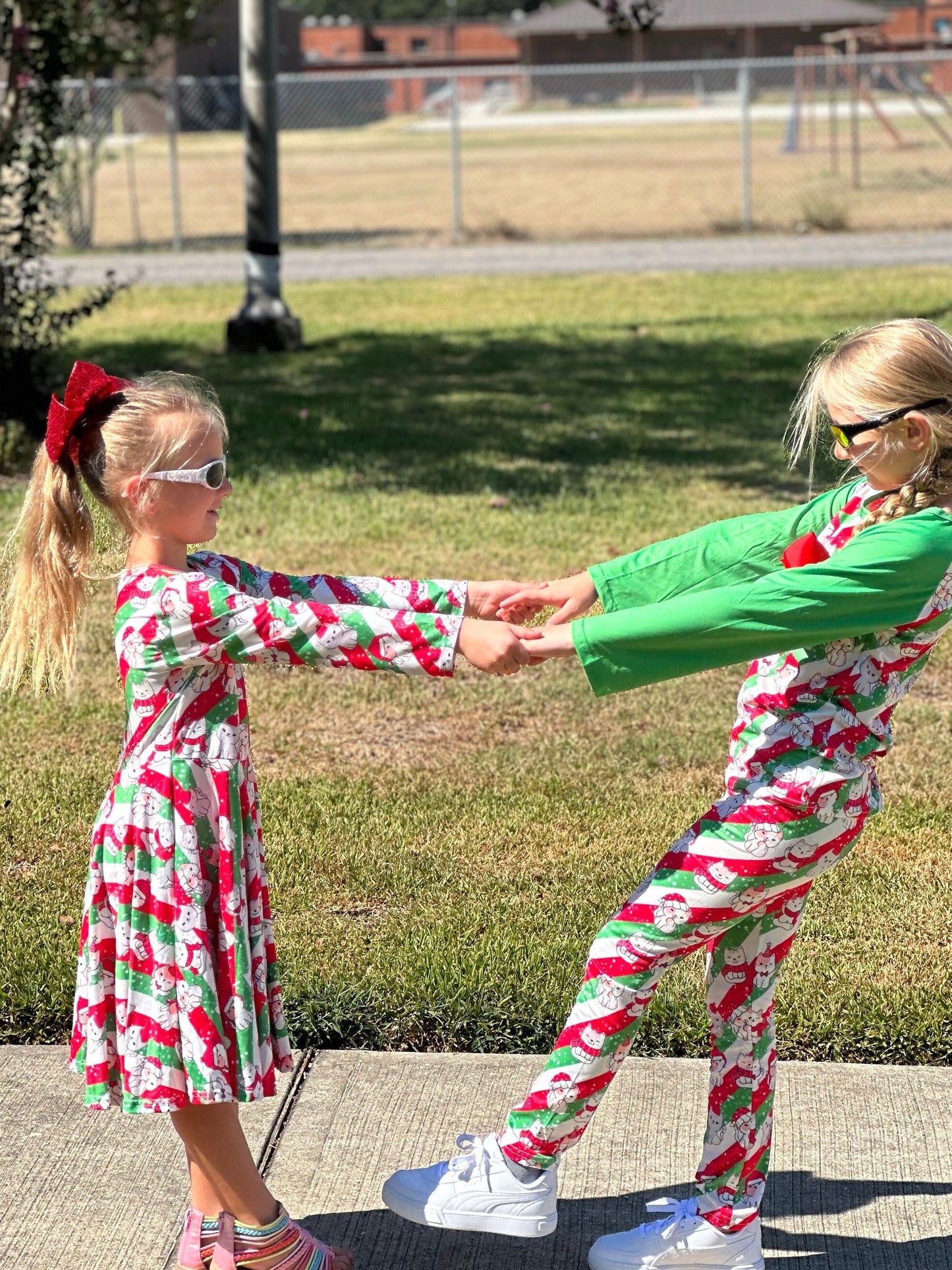 Christmas Kitties and Stripes twirl dress