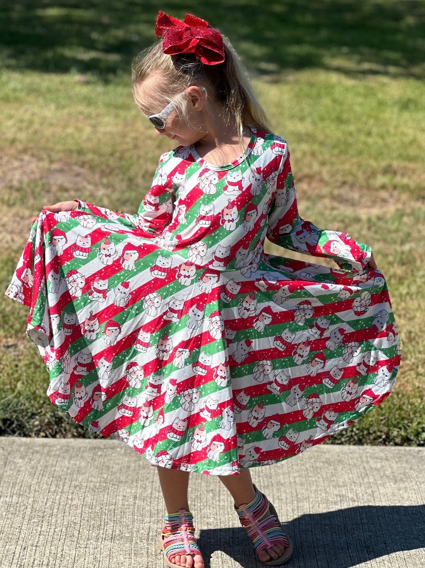 Christmas Kitties and Stripes twirl dress