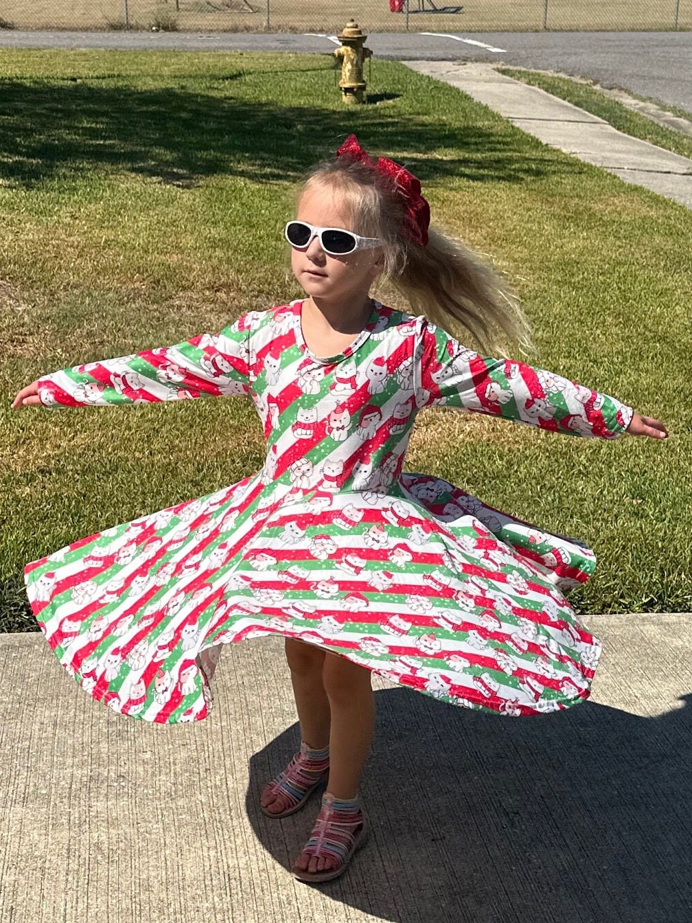 Christmas Kitties and Stripes twirl dress