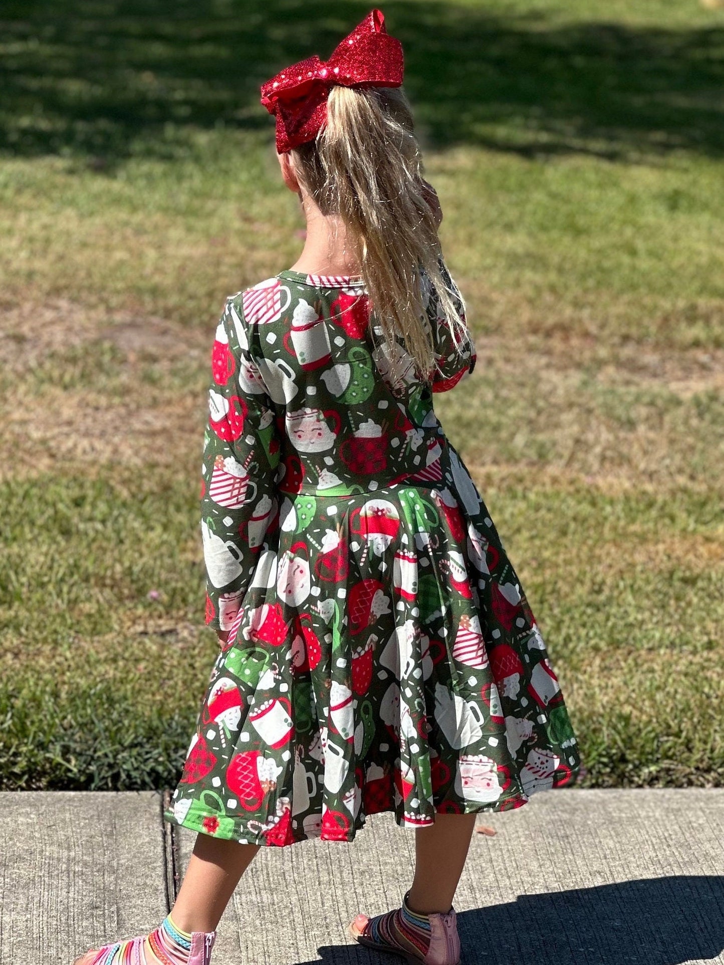 Red and Green Hot Cocoa Twirl Dress