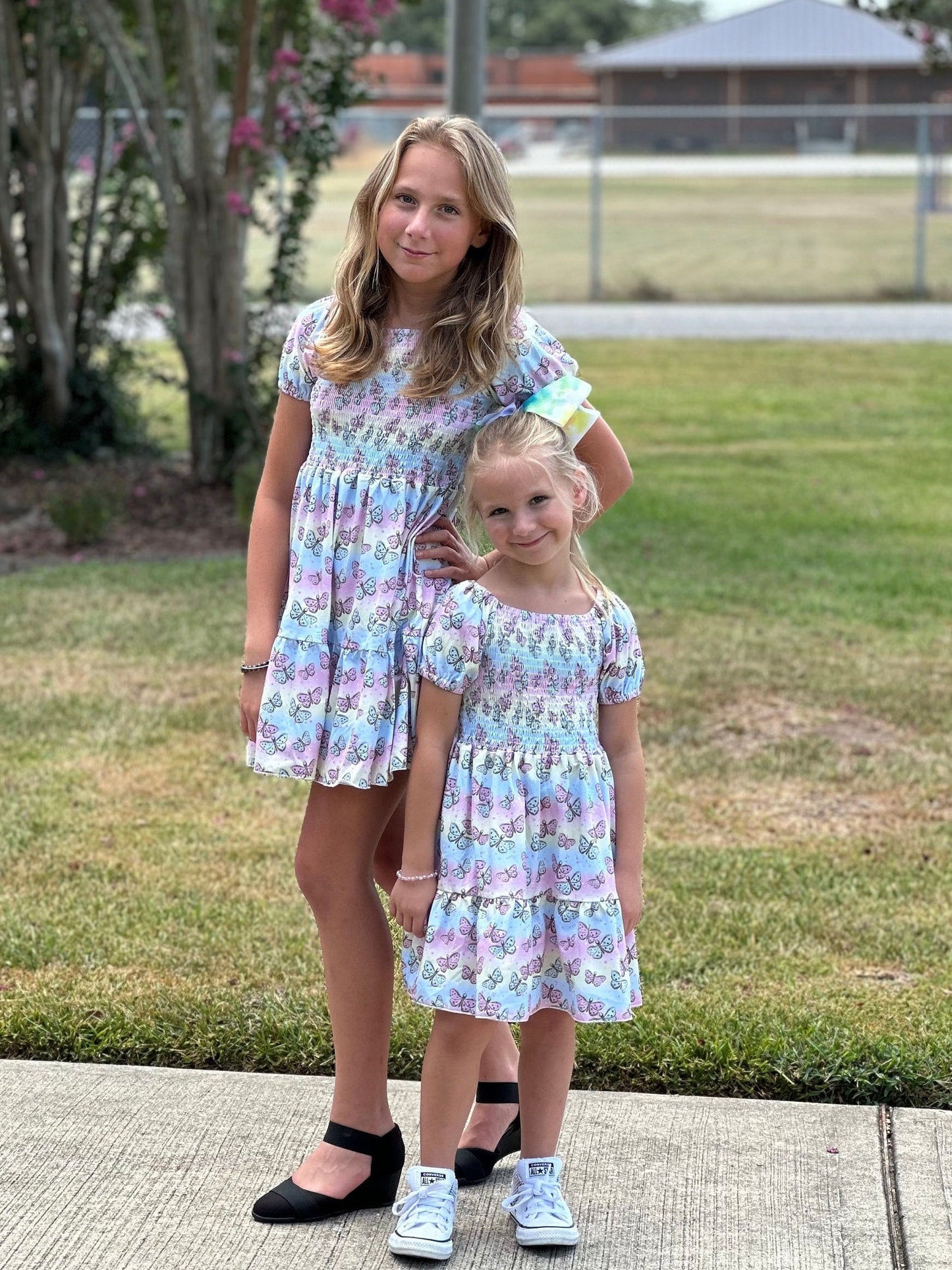 Pastel Butteflies Tiered Twirl Dress